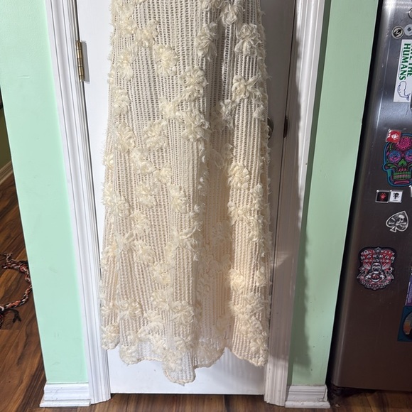 Anthropologie En Saison Cream Reese Floral Appliqué Open Stitch Cool Maxi Size S - Picture 3 of 14